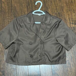 Brown Double-Breasted Cropped Jacket